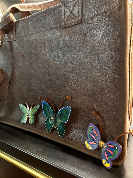 🦋 Hand-Painted Leather Butterfly Brooch