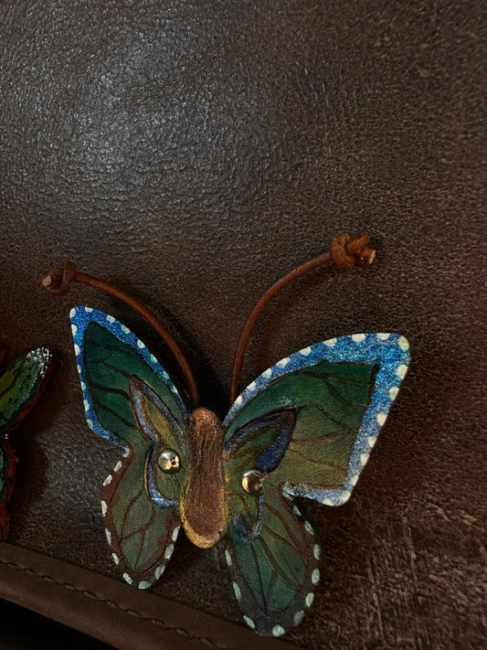 🦋 Hand-Painted Leather Butterfly Brooch